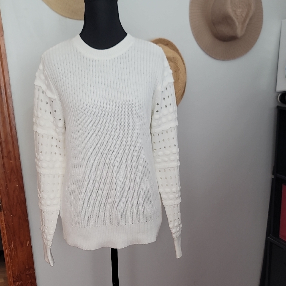 INC International Concepts Off White Textured Crew Neck Sweater